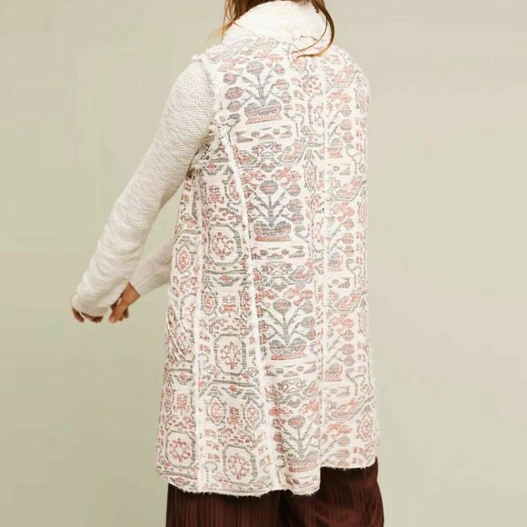 HEI HEI Anthropologie Geometric Jacquard Sherpa Faux Fur Vest - Picture 2 of 12